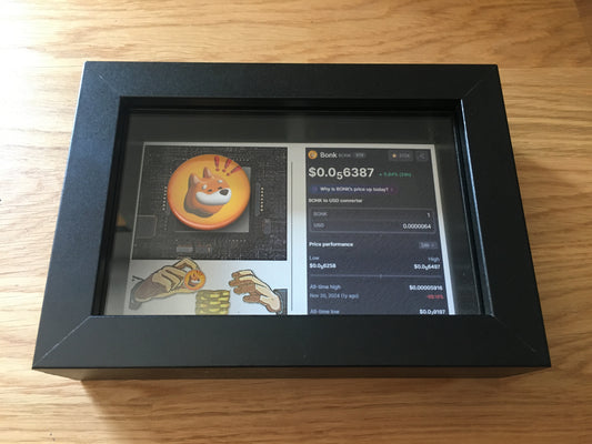 Quadro Bonk 3D com Moeda Física – Peça de Coleção Cripto